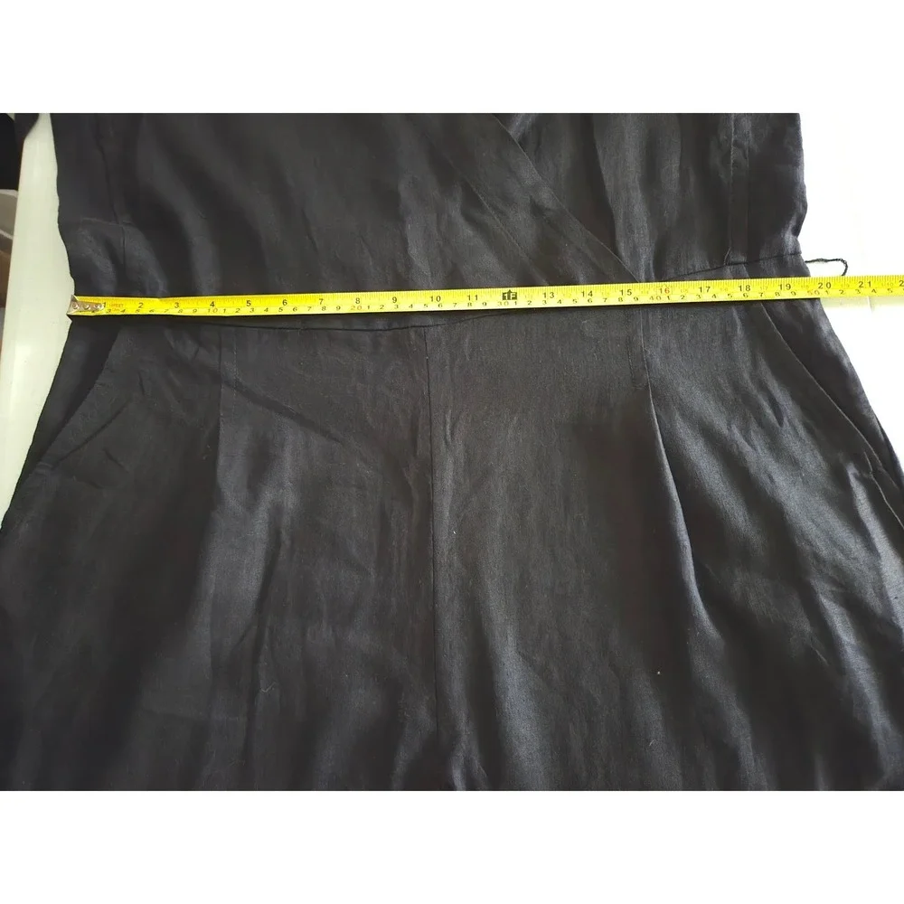 Everlane The Wrap Jumpsuit in Linen Black Short Sleeve Wide Leg Womens 8